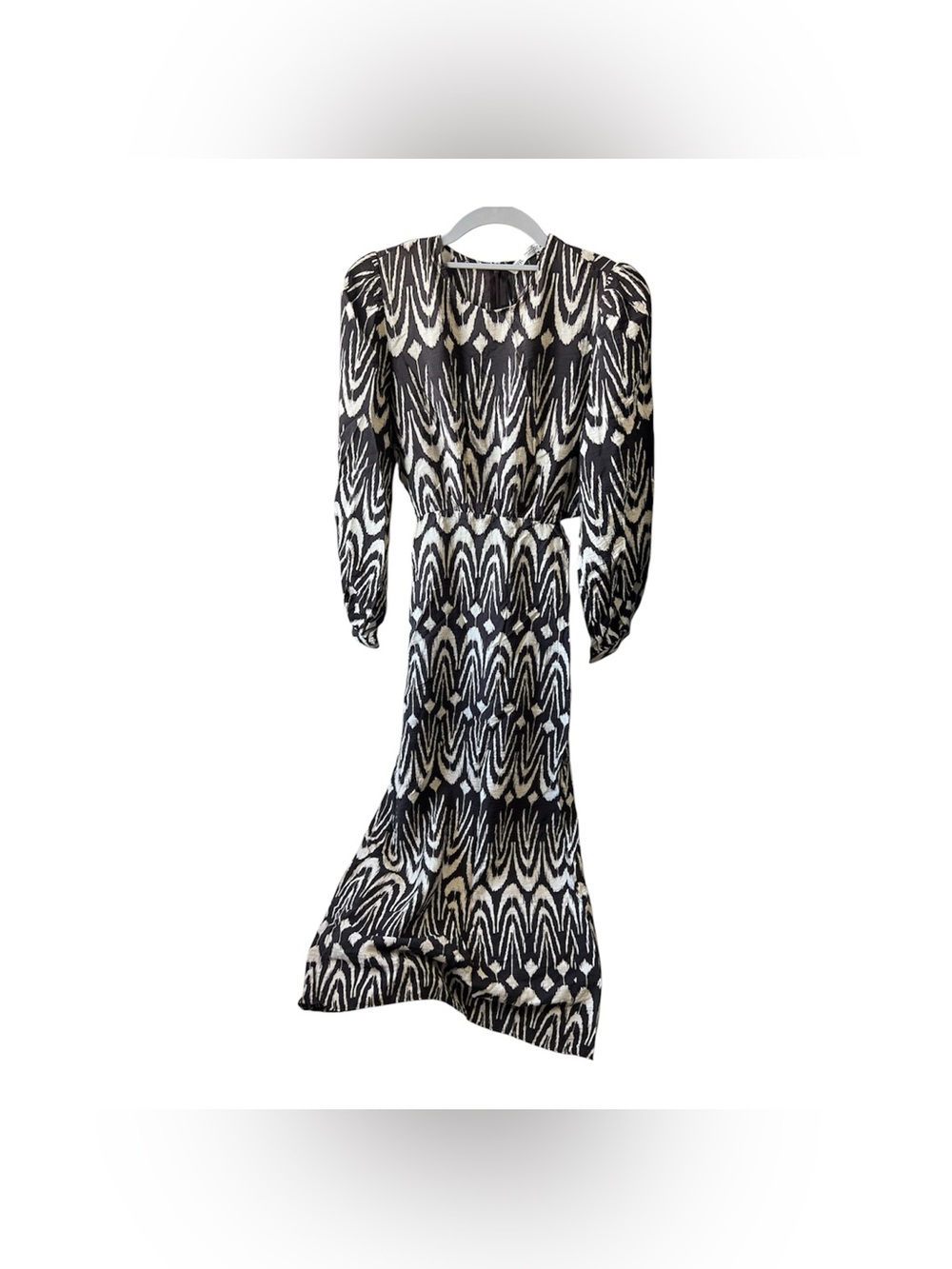 ZARA BLACK ECRU GEOMETRIC PRINTED MIDI DRESS WITH CUT-OUT DETAIL